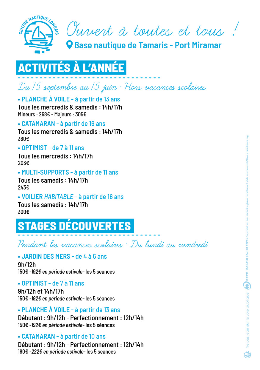 FLYER ACTIVITES ANNEE 2025 VERSO